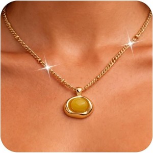 Statement Gemstone Necklace Gold Plated Chunky Dangle Wedding Jewelry Yellow - 1 of 4