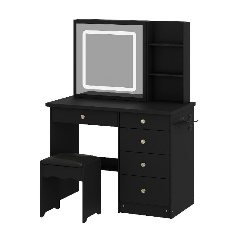 FAMAPY Vanity Table Set Vanity Set Dressing Table w/Lighted Makeup Mirror and Charging Station Dressing Black, 5 of 14