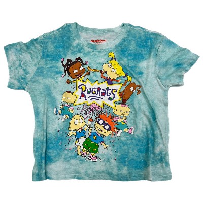 Ladies Rugrats 90's Fashion Shirt - Rugrats Angelica and Reptar Cropped Tie Dye Short Sleeve T-Shirt