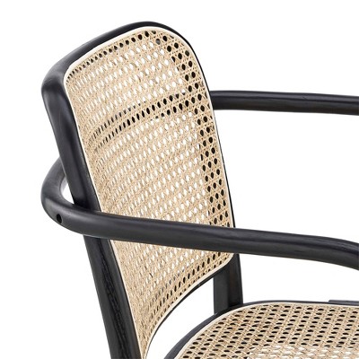 Low Profile Black Elm Wood & Cane Arm Chair