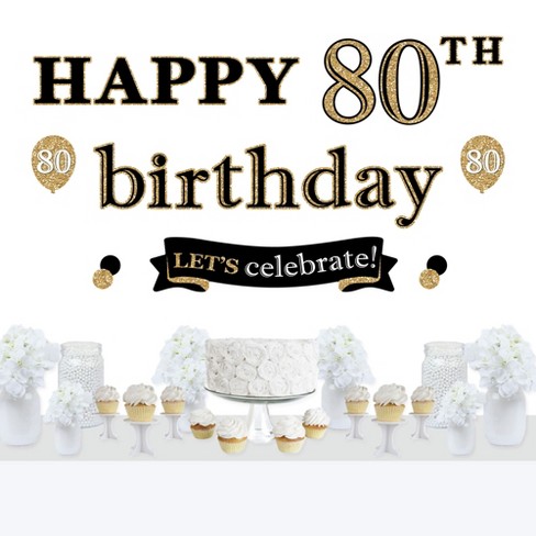 Happy 80th Birthday Backdrop Banner Extra Large Black And Gold