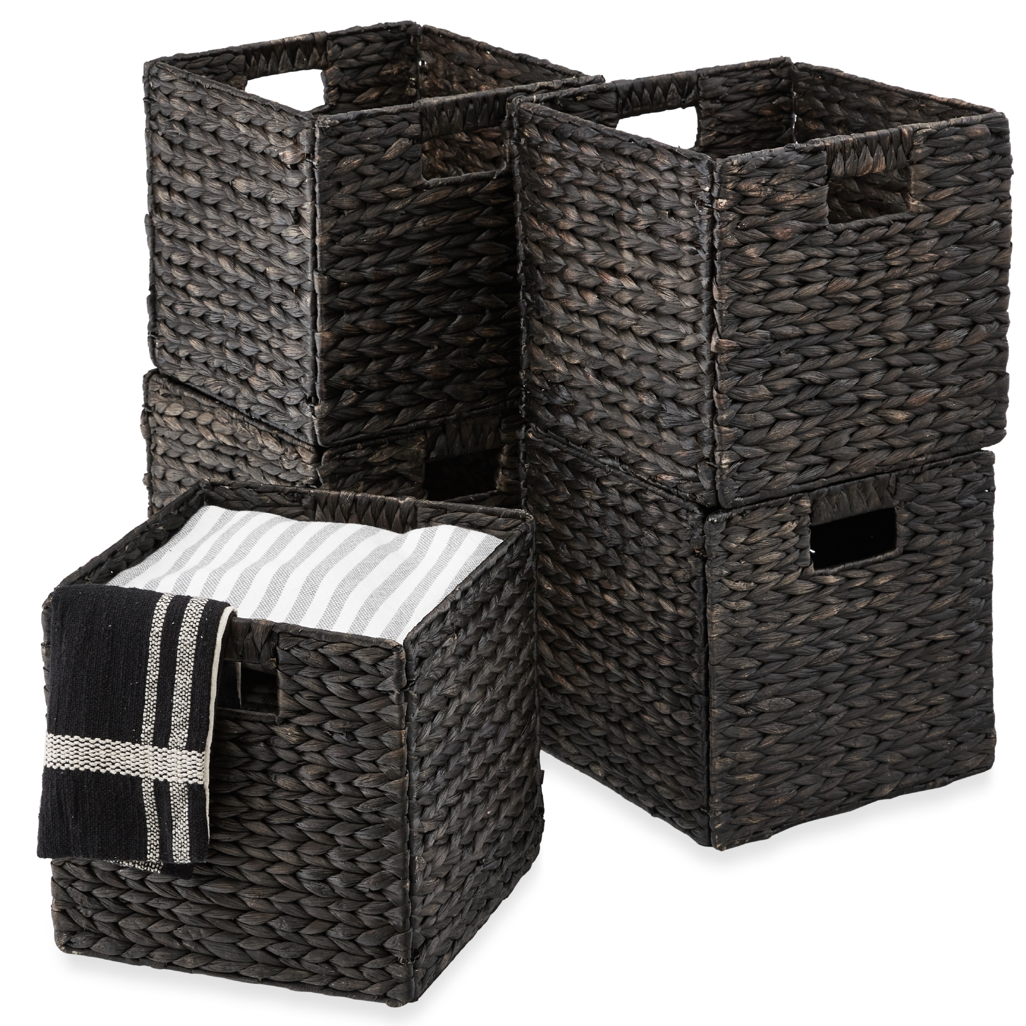 Best Choice Products 10.5x10.5in Hyacinth Storage Baskets, Set of 5 Multipurpose Collapsible Organizers - Black
