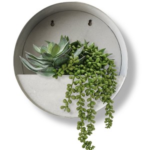 Modern Home Round Living Wall Mounted Galvanized Steel/Zinc Succulent/Herb Planter - 1 of 4
