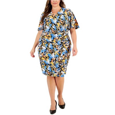 Kasper Womens Floral Print Wrap Dress, Multicoloured, 3X