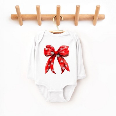 The Juniper Shop Coquette Christmas Snowflake Bow Baby Long Sleeve Bodysuit