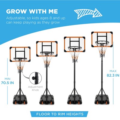 Adjustable Portable Kids Basketball Hoop with Orange and Black Backboard