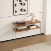 Spassway Walnut Wood Console Table with Storage Shelf Tempered Glass Frame Modern Narrow Entryway Table for Living Room Entrance Hallway Bedroom - 4 of 4