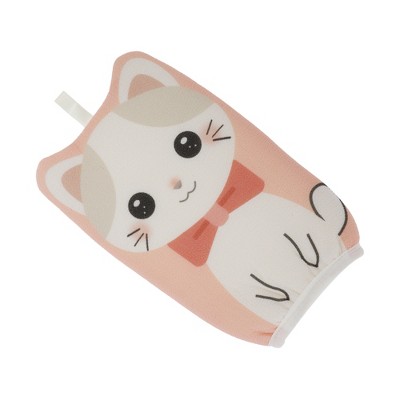 Unique Bargains Cartoon Kitten Shower Gloves for Bathroom 8.46"x5.12" Pink 1 Pc