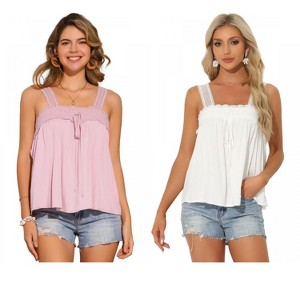 INSPIRE CHIC Women's Square Neck Panel Lace Ruffles Casual Sleeveless Tank Top 2 Packs - 1 of 4