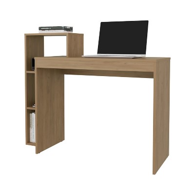 Vynxaria Sleek Modern Computer Desk - Natural Oak Finish, 3-Shelf Open Storage, Rectangular Design