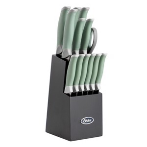 Oster Lindbergh 14 Piece Stainless Steel Cutlery Set in Green with Soft Grip Handles - 1 of 4