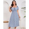 Womens Plus Size Square Neck Wrap Maxi Dress High Waist Ruffle Summer Casual Dress - 3 of 4