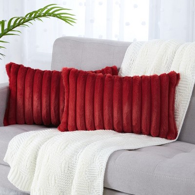 Red fur throw pillows sale