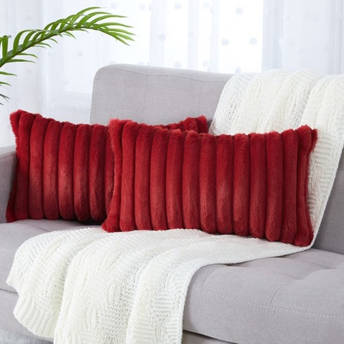 Trinity 2 Pieces Ribbed Stripe Faux Fur Plush Decorative Throw