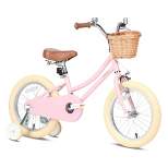 Petimini 16 Inch Steel Frame Child Bicycle with Wicket Basket, Handlebar Bell, Training Wheels, Adjustable Seat, and Parent Handle, Ages 4 to 8, Pink