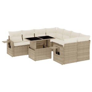 vidaXL Patio Sofa Set with Cushions Outdoor Furniture 9 Piece Poly Rattan - Beige and Cream Without Storage - 1 of 4