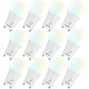 Luxrite A19 LED Bulb, 60 Watt Equivalent, CRI90, 5CCT Dimmable, 800 Lumens, 2 Prong Twist Lock, 9W, ETL Listed GU24 Base 12 Pack - 1 of 4