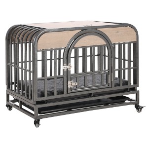 FURNIinspire Pet Crates And Houses Heavy Duty Dog Crate Pet Cage With Removable Trays And Wheels, Furniture Style Pet Crate, Gray, 30"*46"*39" - 1 of 4