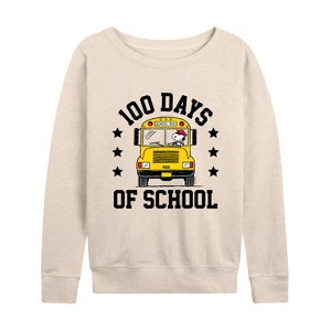 Women's - Peanuts - Snoopy One Hundred Days Of School Lightweight French Terry Wide Neck Long Sleeve Shirt - 1 of 4
