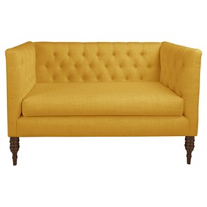 Tufted Settee in Linen French Yellow - Skyline Furniture