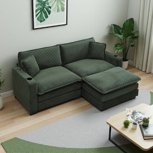 L-Shaped Sectional Sofa with Ottoman, USB & Cup Holders, Modular - 1 of 4