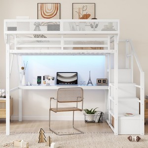 TiramisuBest Loft Bed with Staircase Storage Shelves Wardrobe Space Saving High Loft Modern Sturdy Metal Frame for Kids Teens - 1 of 4