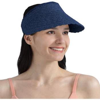 Sun Cube Women Sun Visor Hat, Straw Beach Hat Wide Brim UV Protection, Foldable Packable Cap, Roll Up Ponytail Summer Visor