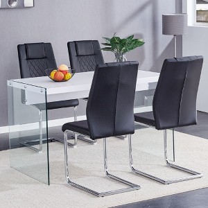 CAVINAS Dining Table Set for 4 Kitchen Table Wood Texture MDF Coffee Table Tempered Glass Legs with 4 Chairs - 1 of 4