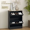 Munora Slim Shoe Storage Cabinet with 2 Flip Drawers & Adjustable Shelves for 12 Pairs, Black & Light Oak - 4 of 4