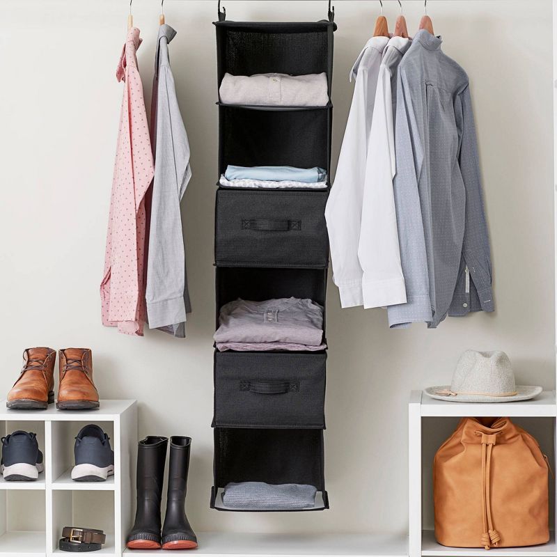 Household Essentials Set of 2 Wide Hanging Shelf Drawers Black Linen, 3 of 8
