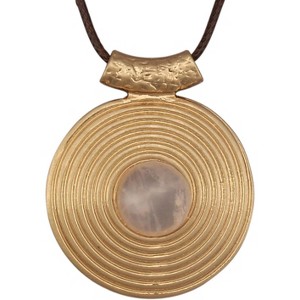 Leather and Wood Necklace Chunky Circle Pendant Boho Jewelry for Women - 1 of 4