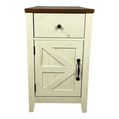 NicBex Farmhouse Nightstand with Charging Station Bedside Table with Barn Door and Drawer End Table for Bedroom, Living Room