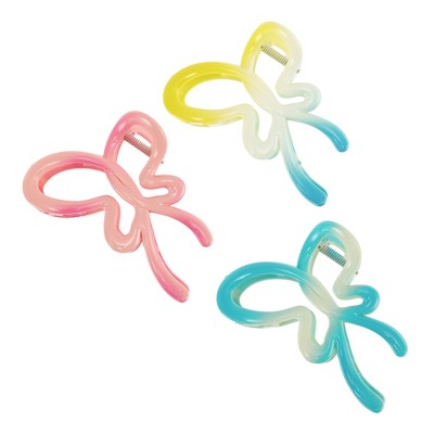Unique Bargains Women's Fashion Gradient Color Bow Hair Clips 4.13"x2.95"x1.97" Multicolor 3 Pcs