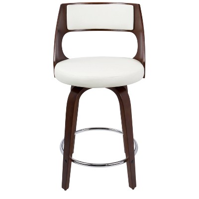 Cecina Cherry and White Leatherette Mid-Century Modern Swivel Counter Stool, Set of 2