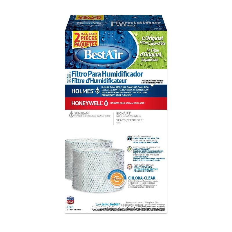 BestAir 2pk H75 Humidifier Replacement Filter for Holmes Humidifiers, 2 of 5