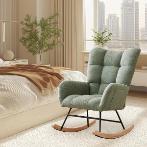 Teddy Upholstered Rocking Chair, Glider Chair with High Backrest, Modern Comfy Accent Armchair Reading Chair for Bedroom, Living Room - 1 of 4