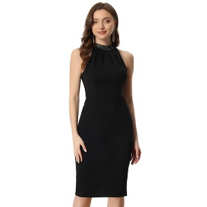Allegra K Women's Glitter Halter Neck Party Midi Sleeveless Dresses - 1 of 4