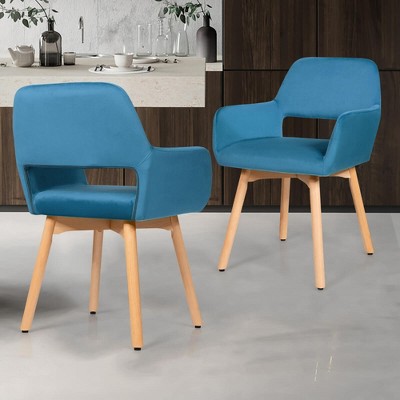 Set of 2 Blue Velvet Modern Accent Armchairs