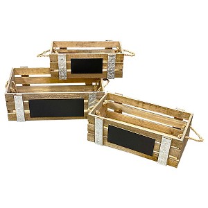 Essential Decor & Beyond 3-Piece Set Natural Wooden Crate Storage with Chalk Board and Rope Handle - 1 of 1