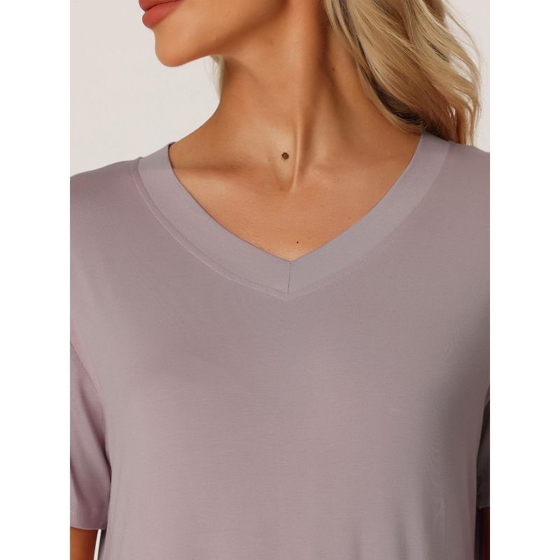 cheibear Women's Casual Short Sleeve T-shirt Dress Nightshirt Nightgown Basic Midi Shirtdress, 4 of 6