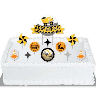 Big Dot of Happiness Dig It - Construction Party Zone - Birthday Party Cake Decorating Kit - Happy Birthday Cake Topper Set - 11 Pieces