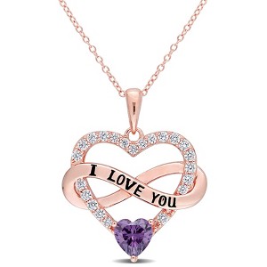 EVERLY JEWELRY | Rose Plated Sterling Silver 2 1/2 CT TGW Purple and White Cubic Zirconia Infinity Heart Pendant with Chain, 18 inc - 1 of 4