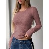 Women's Pullover Knit Crop Top Long Sleeve Fitted Crew Neck Sweater - 3 of 4