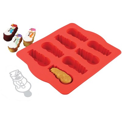 Chicago Metallic Red Silicone Snowman Cakelet Pan and Stencil