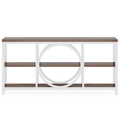 Resenkos Entryway Table, Console Sofa Table,70.9" Console Table, Narrow Sofa Table with 3 Tier Storage Shelves, & Walnut