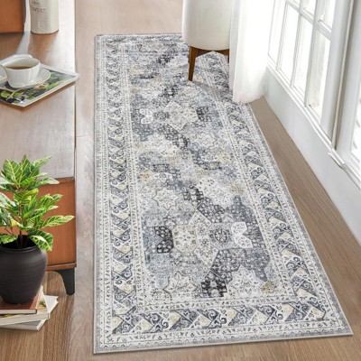 Living Room Rug Washable Rug Traditional Indoor Aesthetic Carpet Vintage Floral Distressed Floor Cover Low Pile