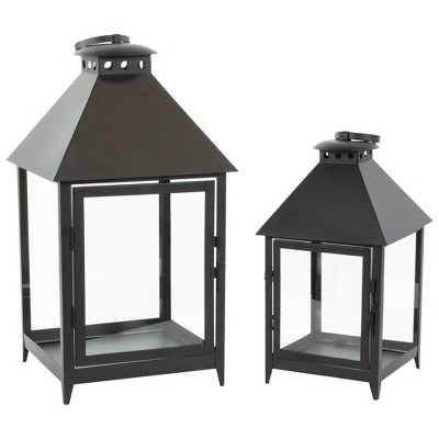 Northlight Set of 2 Black Modern Style Candle Lanterns 15.75"