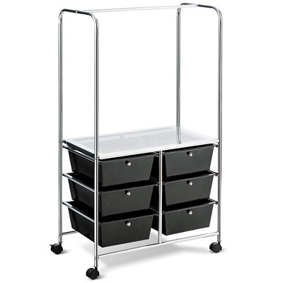 Costway 6 Drawer Rolling Storage Cart w/Hanging Bar Office School Organizer Yellow\Black\White