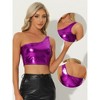 INSPIRE CHIC Women's Metallic Cropped One-Shoulder Party Cropped Holographic Tank Tops - 2 of 4