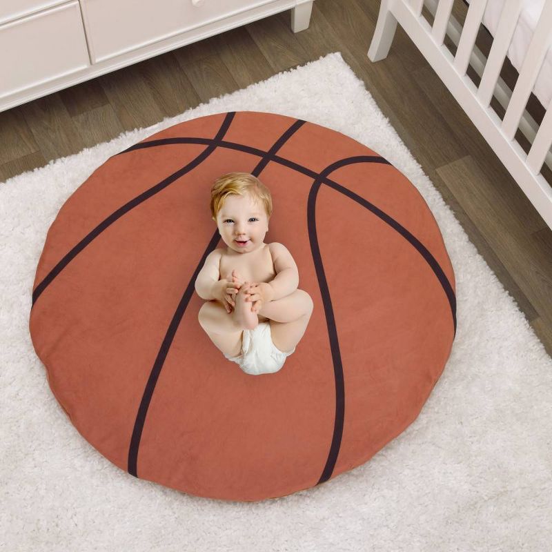 Little Love By NoJo Basketball Super Soft Round Tummy Time Playmat - Brown and Black, 3 of 4
